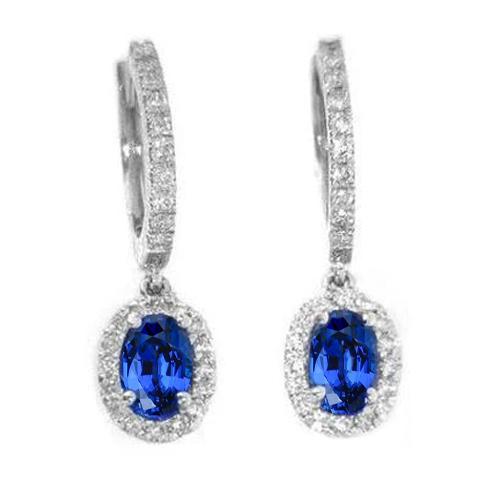 2.50 Carats Blue Oval Cut Sapphire Jewelry Diamond Drop Earring Gold - Gemstone Earring-harrychadent.ca