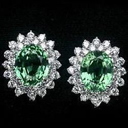 2.60 Carats Oval Cut Halo Green Sapphire And Diamond Stud Earring - Gemstone Earring-harrychadent.ca