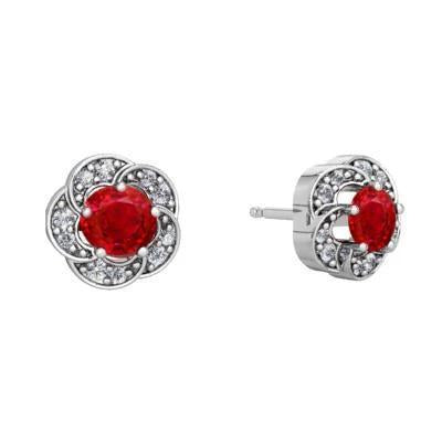 2.60 Carats Round Ruby And Diamond Studs Earrings Gold White 14K - Gemstone Earring-harrychadent.ca