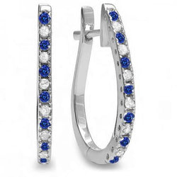 2.60 Ct Ceylon Sapphire And Natural Earth Mined Diamond Hoop Earrings