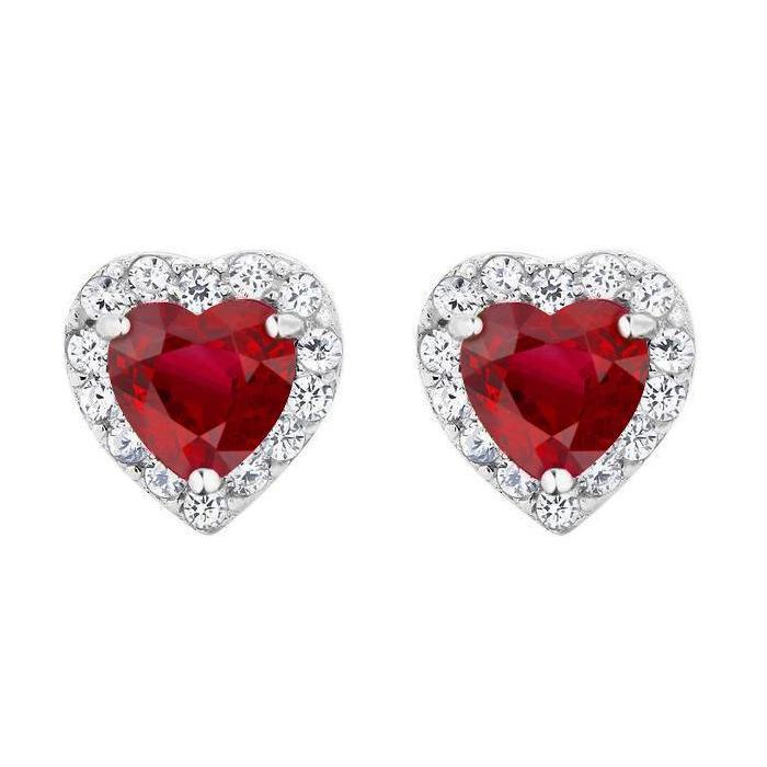 2.60 Ct Heart Cut Red Ruby With Diamond Pave Halo Stud Earring WG 14K - Gemstone Earring-harrychadent.ca