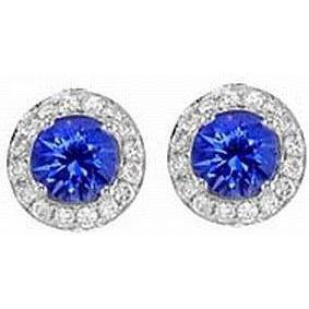 2.60 Ct Round Ceylon Sapphire And Diamond Halo Stud Earrings - Gemstone Earring-harrychadent.ca