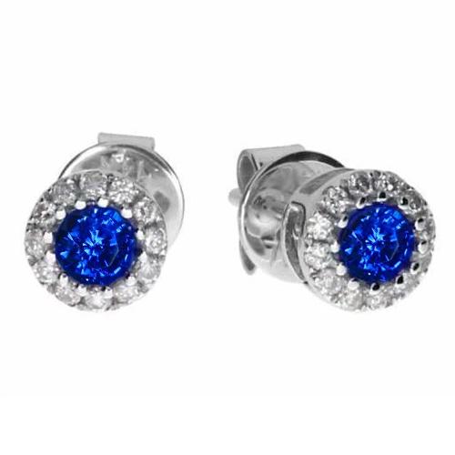 2.60 Ct Round Sapphire And Diamond Stud Earring White Gold 14K - Gemstone Earring-harrychadent.ca