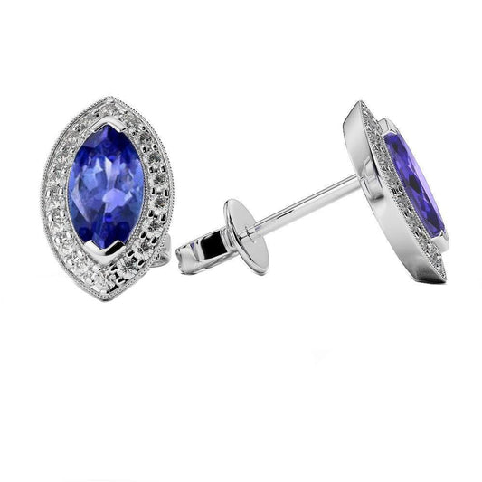 2.76 Carats Blue Tanzanite With Diamond Stud Earrings White Gold 14K - Gemstone Earring-harrychadent.ca