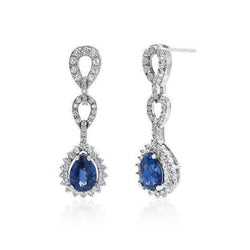 2.90 Ct. Pear Cut Sapphire Natural Earth Mined Diamond Dangle Earring Women Jewelry