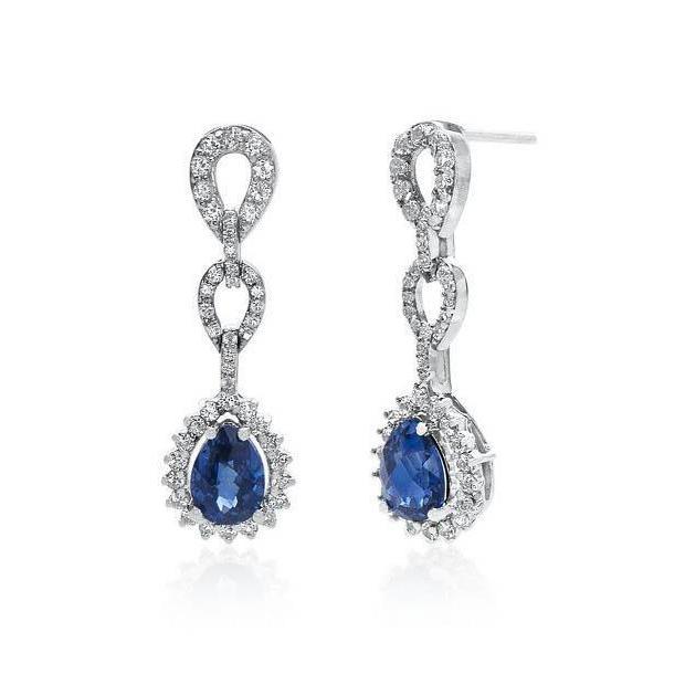 2.90 Ct. Pear Cut Sapphire Diamond Dangle Earring Women Jewelry - Gemstone Earring-harrychadent.ca