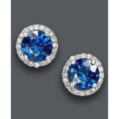 2.90 Ct Round Cut Sri Lankan Sapphire  Halo Diamond Stud Earring - Gemstone Earring-harrychadent.ca