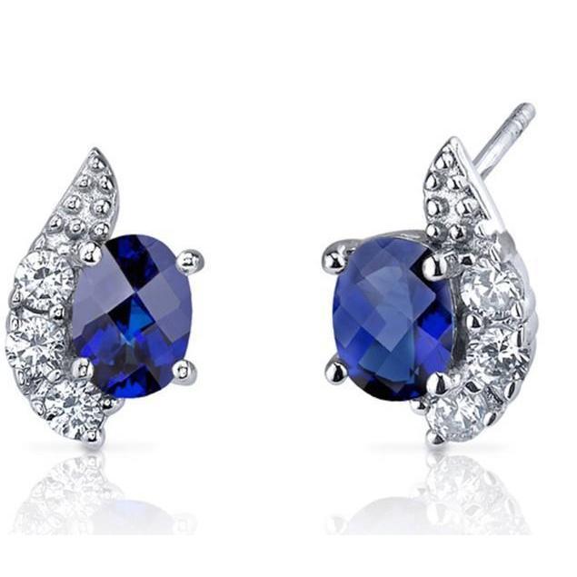 2.90 Ct Sri Lanka Sapphire Diamond Stud Earrings White Gold 14K - Gemstone Earring-harrychadent.ca