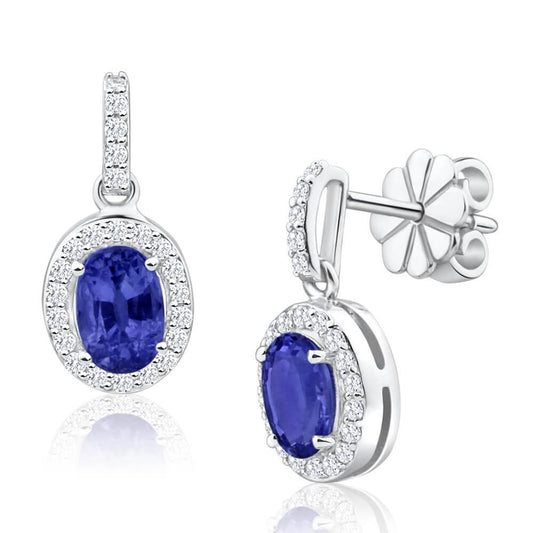 2.96 Ct Ceylon Sapphire With Diamond Dangle Earring White Gold 14K - Gemstone Earring-harrychadent.ca