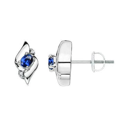2 Ct Sri Lanka Blue Sapphire And Natural Earth Mined Diamond Earrings White Gold 14K