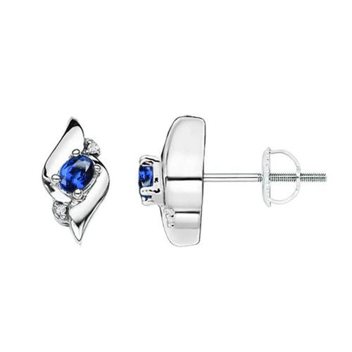 2 Ct Sri Lanka Blue Sapphire And Diamond Earrings White Gold 14K - Gemstone Earring-harrychadent.ca