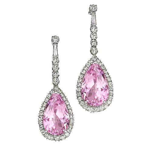 22.68 Ct Pear Shape Kunzite With Diamond Dangle Women Earring - Gemstone Earring-harrychadent.ca