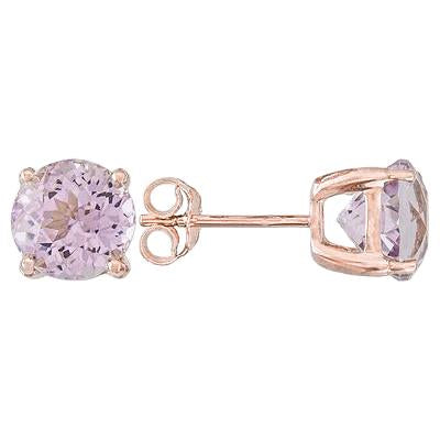 22 Ct Prong Set Round Cut Kunzite Lady Stud Earrings Rose Gold 14K - Gemstone Earring-harrychadent.ca