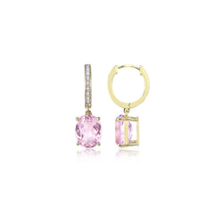 26.50 Carats Kunzite With Natural Earth Mined Diamonds Dangle Earrings Yellow Gold