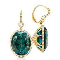 27 Ct Green Tourmaline With Diamond Dangle Earring 14K Yellow Gold