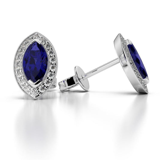 3.50 Carats Prong Set Sri Lanka Sapphire Diamonds Studs Earrings - Gemstone Earring-harrychadent.ca