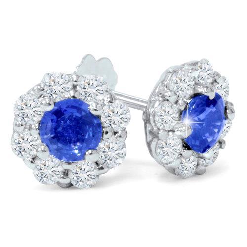 3.50 Carats Round Ceylon Sapphire Diamond Ladies Stud Earring - Gemstone Earring-harrychadent.ca