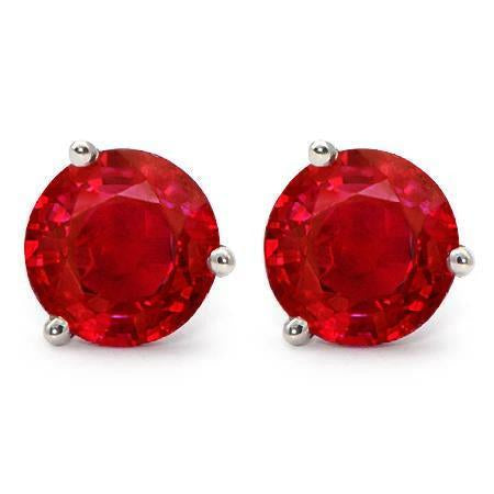 3.50 Ct Prong Set Red Round Cut Ruby Stud Earring White Gold 14K - Gemstone Earring-harrychadent.ca