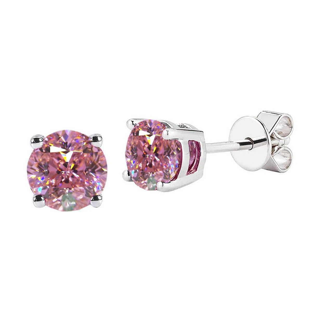 3.50 Ct Round Cut Pink Sapphire Studs Earrings 14K White Gold - Gemstone Earring-harrychadent.ca