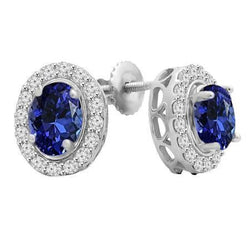 3.50 Ct Round Cut Tanzanite And Diamonds Studs Earrings Gold White