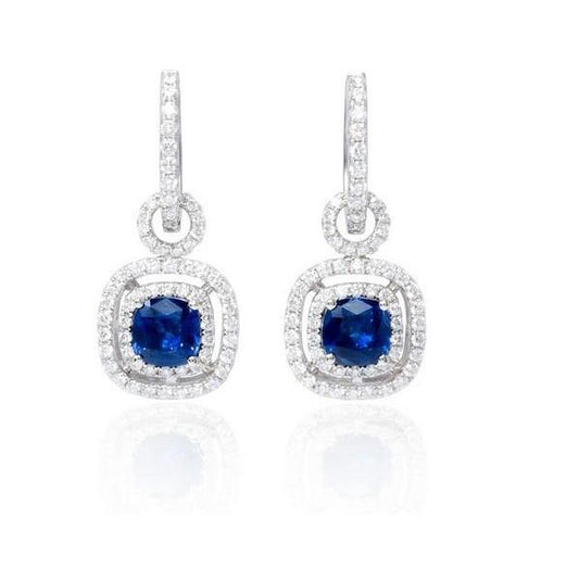 3.52 Ct Ceylon Sapphire With Diamonds Lady Dangle Earrings - Gemstone Earring-harrychadent.ca