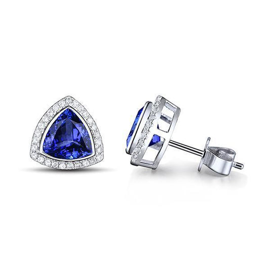 3.56 Carats Trillion Tanzanite With Diamonds Stud Earrings White Gold - Gemstone Earring-harrychadent.ca