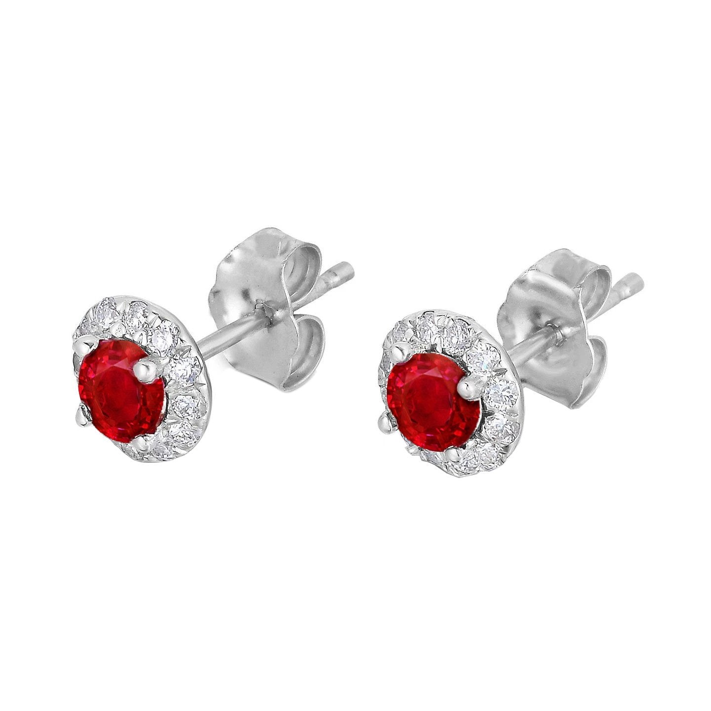 3.60 Carats Red Ruby And Diamonds Studs Earrings 14K White Gold - Gemstone Earring-harrychadent.ca