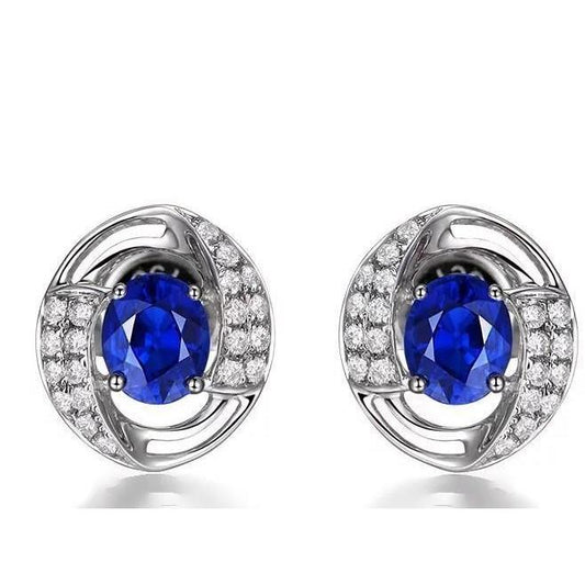 3.60 Carats Sapphire And Diamond Lady Stud Earrings White Gold 14K - Gemstone Earring-harrychadent.ca