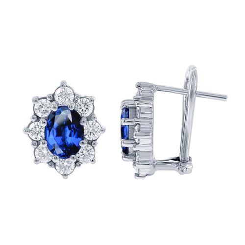3.60 Ct Ceylon Blue Sapphire Diamond Cluster Studs White Gold 14K - Gemstone Earring-harrychadent.ca