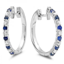 3.60 Ct Ceylon Sapphire And Natural Earth Mined Diamond Hoop Earrings