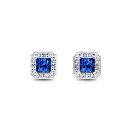 3.60 Ct Sri Lanka Sapphire & Diamonds Ladies Stud Halo Earring WG 14K - Gemstone Earring-harrychadent.ca