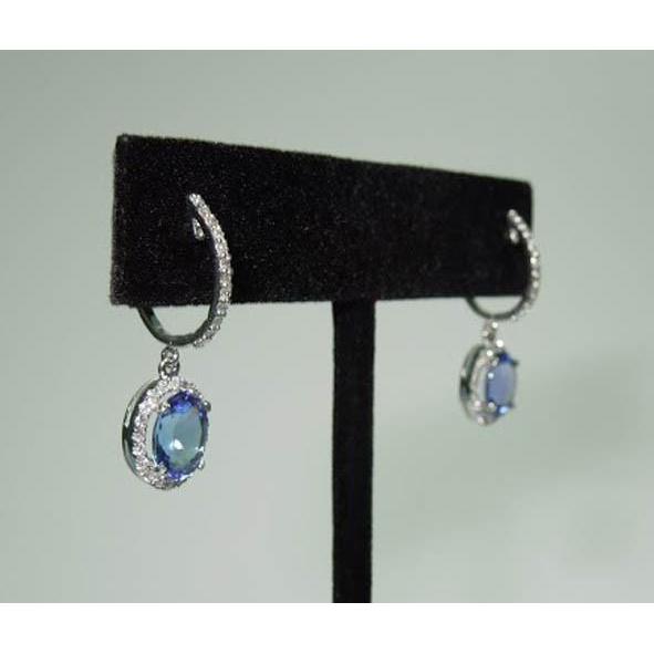 3.64 Carat Oval Tanzanite & Round Diamonds Dangle Hoop Earrings - Gemstone Earring-harrychadent.ca