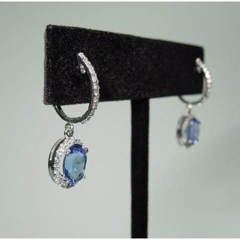 3.64 Carat Oval Tanzanite & Round Diamonds Dangle Hoop Earrings - Gemstone Earring-harrychadent.ca