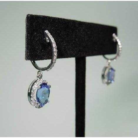 3.64 Ct Oval Ceylon Sapphire & Round Diamonds Dangle Hoop Earrings - Gemstone Earring-harrychadent.ca