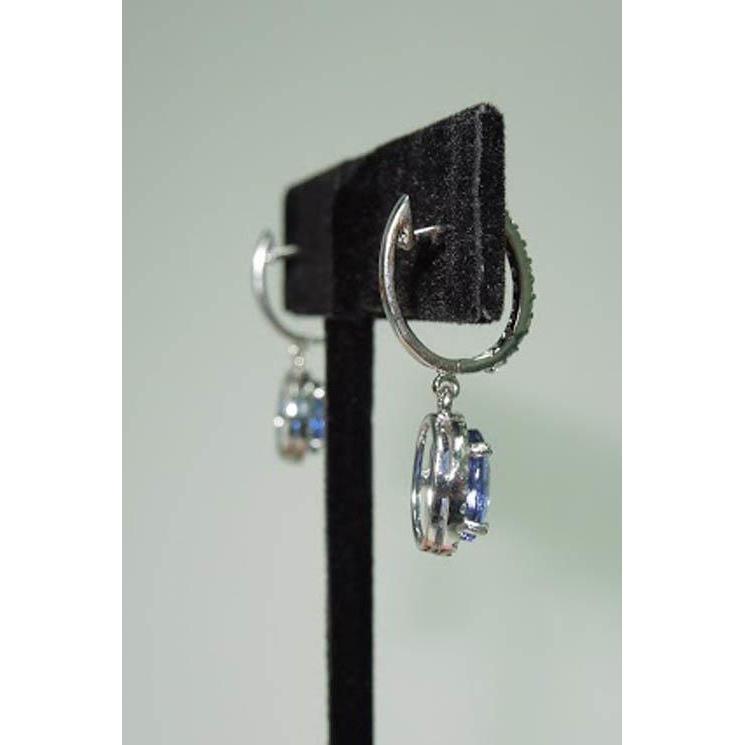 3.64 Ct Oval Ceylon Sapphire & Round Diamonds Dangle Hoop Earrings - Gemstone Earring-harrychadent.ca