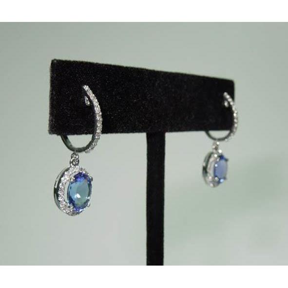 3.64 Ct Oval Ceylon Sapphire & Round Diamonds Dangle Hoop Earrings - Gemstone Earring-harrychadent.ca