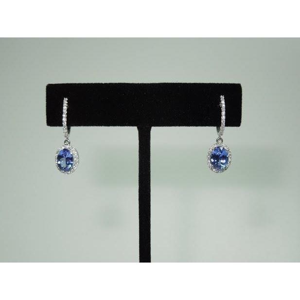 3.64 Ct Oval Ceylon Sapphire & Round Diamonds Dangle Hoop Earrings - Gemstone Earring-harrychadent.ca