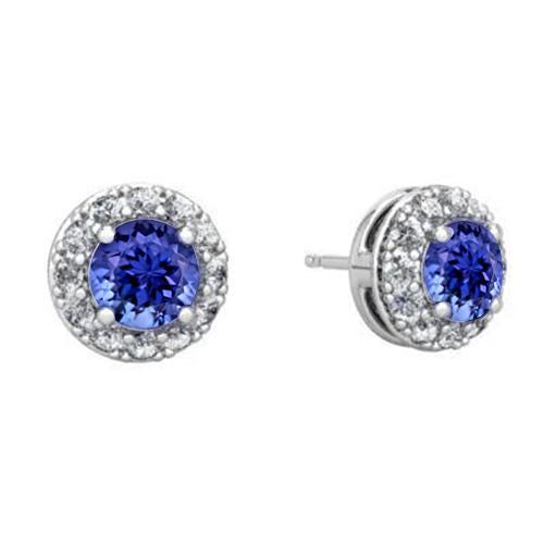 3.70 Carats Tanzanite And Diamonds Studs Earrings White Gold 14K - Gemstone Earring-harrychadent.ca