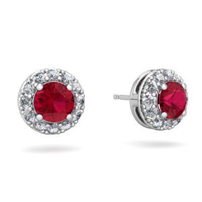 3.80 Carats Red Ruby And Diamonds Ladies Studs Earrings 14K White - Gemstone Earring-harrychadent.ca