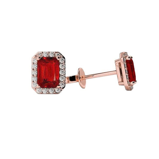 3.86 Carats Red Ruby And Diamonds Lady Studs Earrings Rose Gold 14K - Gemstone Earring-harrychadent.ca