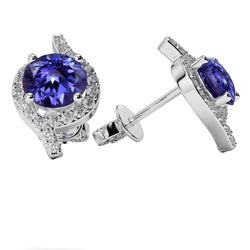 3.98 Carats Tanzanite With Diamonds Studs Earrings White Gold 14K