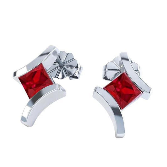 3 Carats Bezel Set Ruby Women Studs Earrings 14K White Gold New - Gemstone Earring-harrychadent.ca