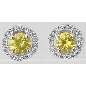 3 Carats Yellow Sapphires Studs Earrings Gold White 14K - Gemstone Earring-harrychadent.ca