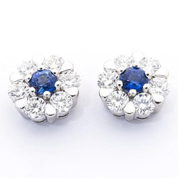 3 Ct Ceylon Sapphire And Diamond Cluster Earring White Gold 14K