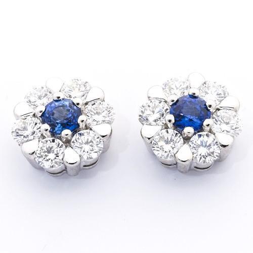 3 Ct Ceylon Sapphire And Diamond Cluster Earring White Gold 14K - Gemstone Earring-harrychadent.ca