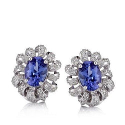 3 Ct Tanzanite And Diamonds Lady Studs Earrings Gold Jewelry