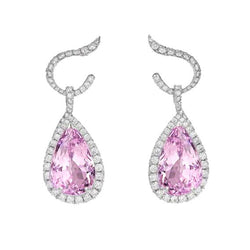 31.20 Carats Pink Kunzite And Diamonds Dangle Earrings Gold White