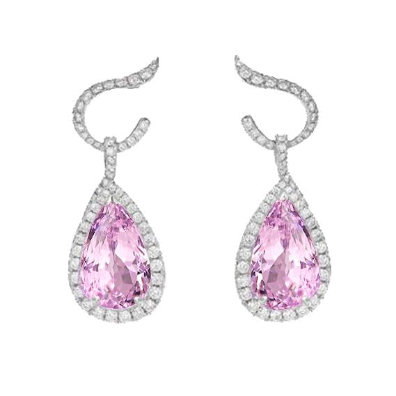 31.20 Carats Pink Kunzite And Diamonds Dangle Earrings Gold White - Gemstone Earring-harrychadent.ca