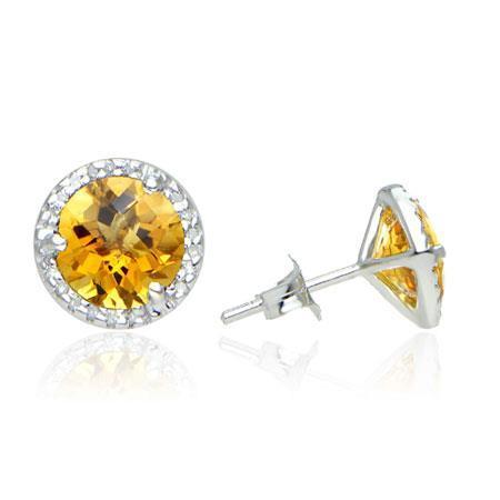 31.48 Ct Women Studs Earrings Citrine With Diamonds White Gold 14K - Gemstone Earring-harrychadent.ca