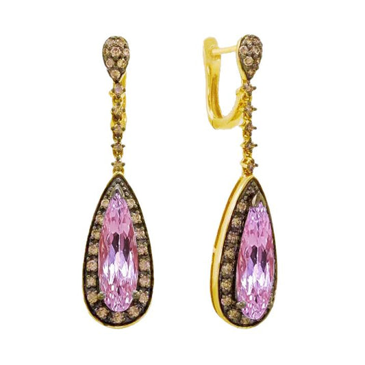 31.50 Ct Kunzite With Diamonds Women Dangle Earrings Yellow Gold 14K - Gemstone Earring-harrychadent.ca